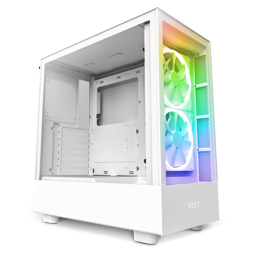 NZXT H5 Elite - CC-H51EW-01 - ATX Mid Tower PC Gaming Case - Front I/O USB Type-C Port - Quick-Release Tempered Glass Side Panel - White