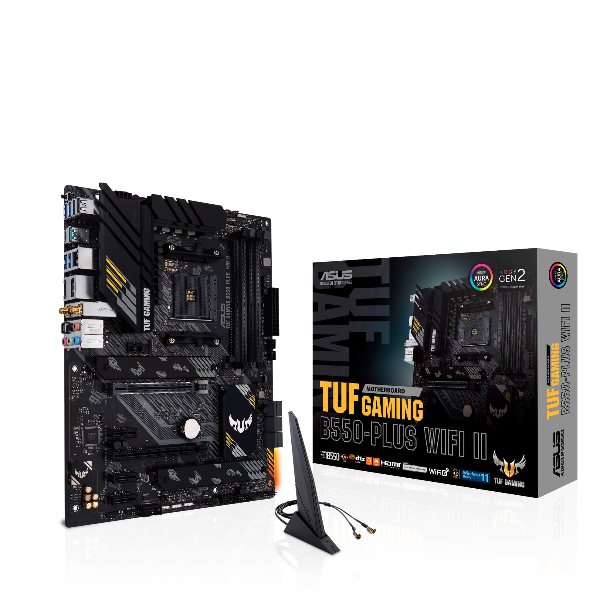 ASUS TUF Gaming B550-PLUS (WI-FI), AMD B550 (Ryzen AM4) ATX motherboard (PCIe 4.0, dual M.2, 10 DrMOS, DDR4 4400, Intel® WiFi 6, 2.5 Gb Ethernet, HDMI, DisplayPort, USB 3.2 Gen 2 Type-A and Type-C)
