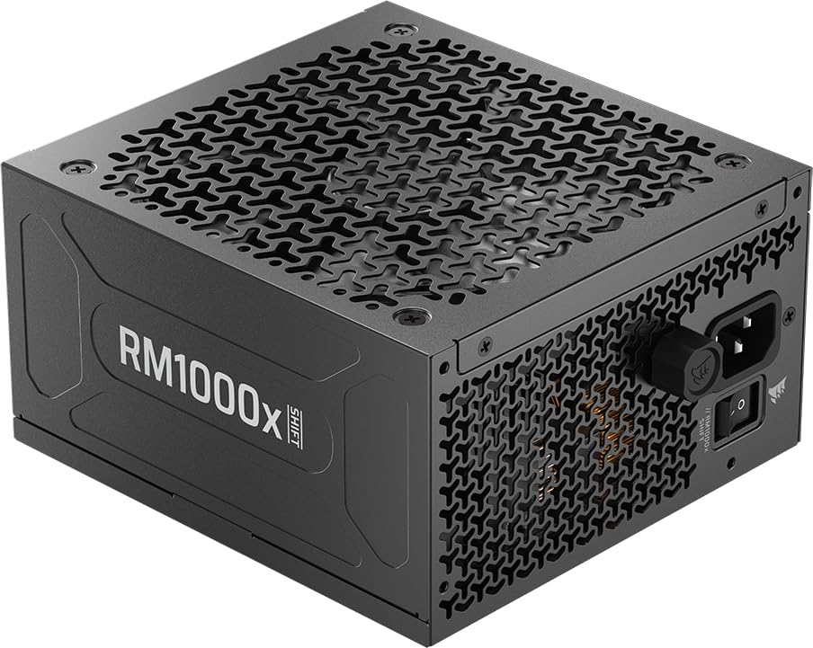 CORSAIR RM1000x SHIFT (2025) Fully Modular ATX Power Supply – Modular Side Interface, Native 12V-2x6 Cable, ATX 3.1 & PCIe 5.1, Fan-Speed Control, 105°C-Rated Capacitors, Cybenetics Gold – Black