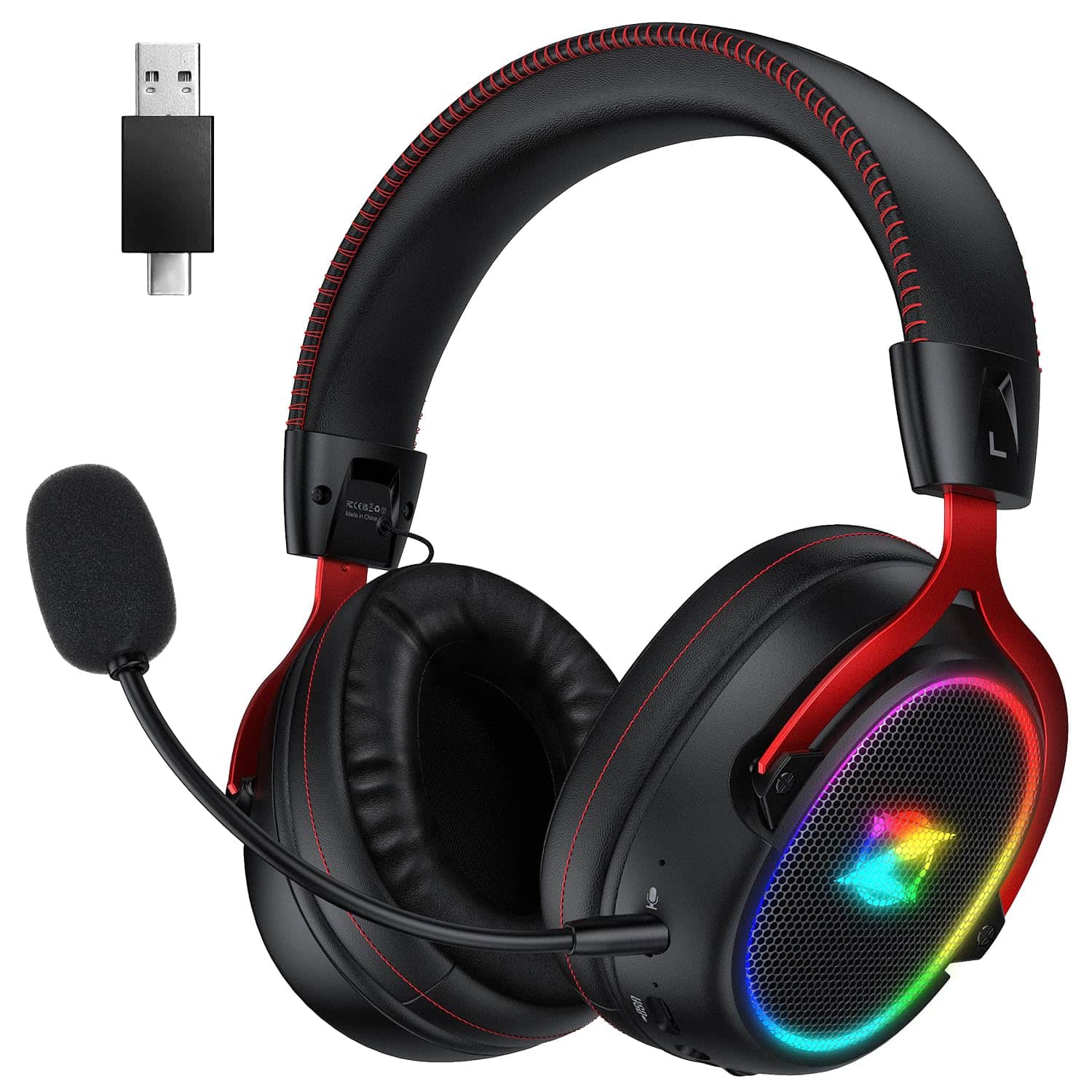 Ozeino Wireless Gaming Headset, 2.4 GHz Lossless Connection, 7.1 Surround Sound, Gaming Headphones with Detachable ENC Noise Canceling Mic, 45-Hour Battery for Ps5, Ps4, PC, Laptop, Switch
