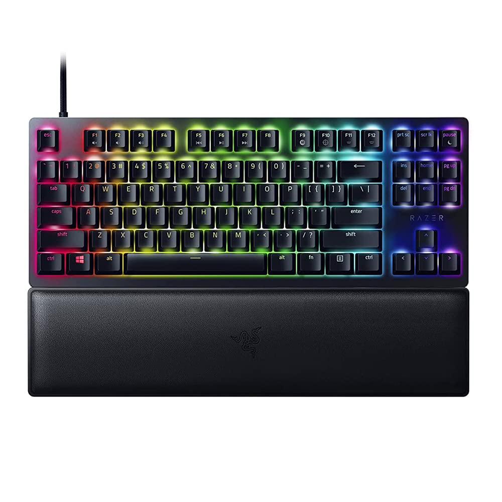 Razer Huntsman V2 Tenkeyless (Purple Switch) - Optical Gaming Keyboard (Clicky Optical Switches, Doubleshot PBT Keycaps, Ergonomic Wrist Rest) US Layout |Black