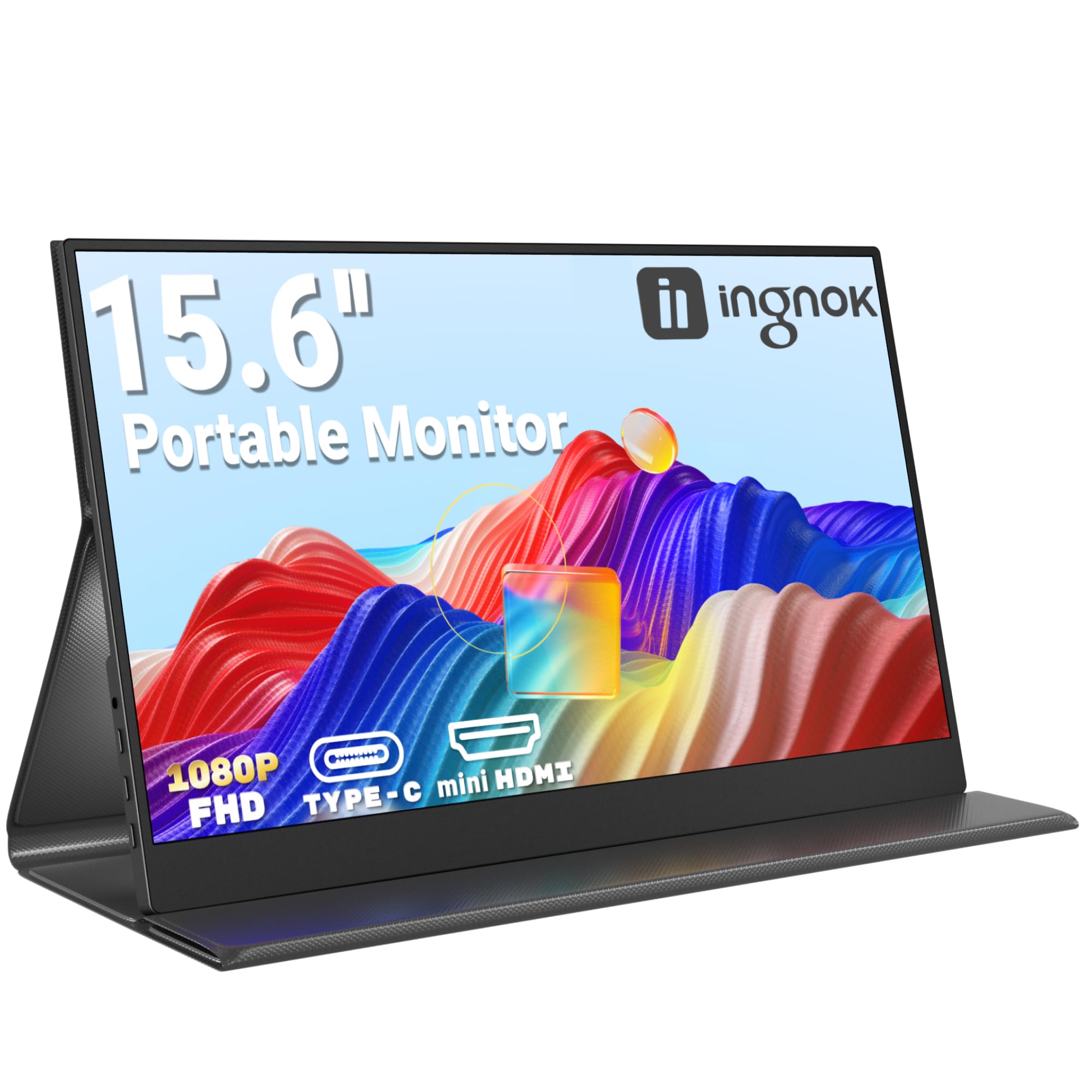 Ingnok Portable Monitor 15.6" FHD 1080P IPS Portable Screen with Magnetic Smart Cover, Ultra-Slim Second Screen for Laptop/PC/Mac/PS3/4/5/Xbox - USB C & HDMI,Valentine's Day Gifts