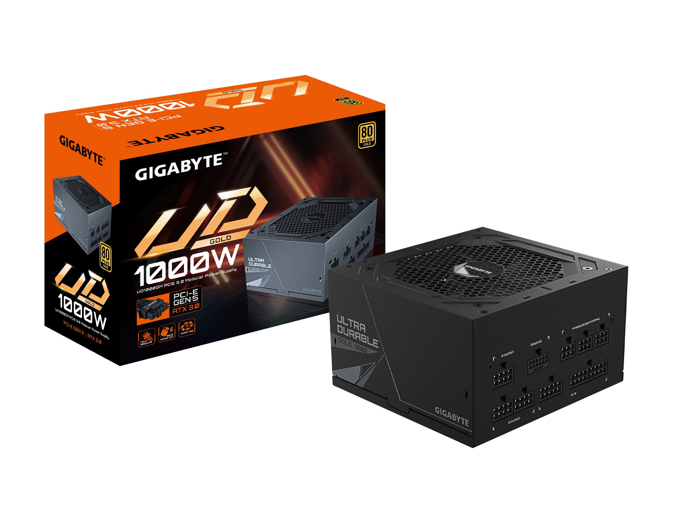 GIGABYTE GP-UD1000GM-PG5 Modular Power Supply, 80 Plus Gold, 1000W, Black