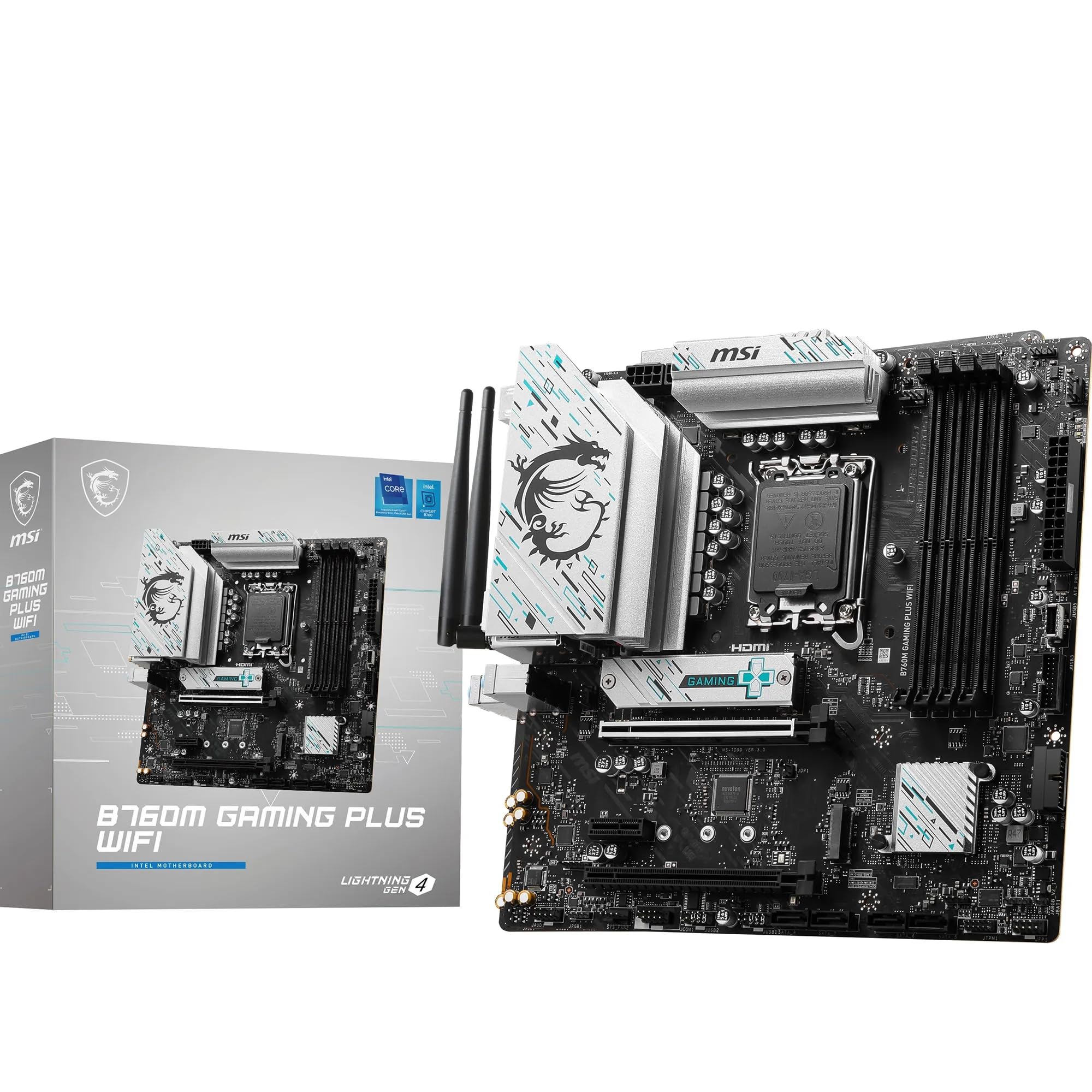 MSI B760M GAMING PLUS WIFI Motherboard, mATX - Supports Intel 14th, 13th & 12th Gen Core Processors, LGA 1700 - DDR5 Memory Boost 6800+MHz/OC, 1x PCIe 4.0 x16, 2 x M.2 Gen4, 2.5G LAN, Wi-Fi 6E
