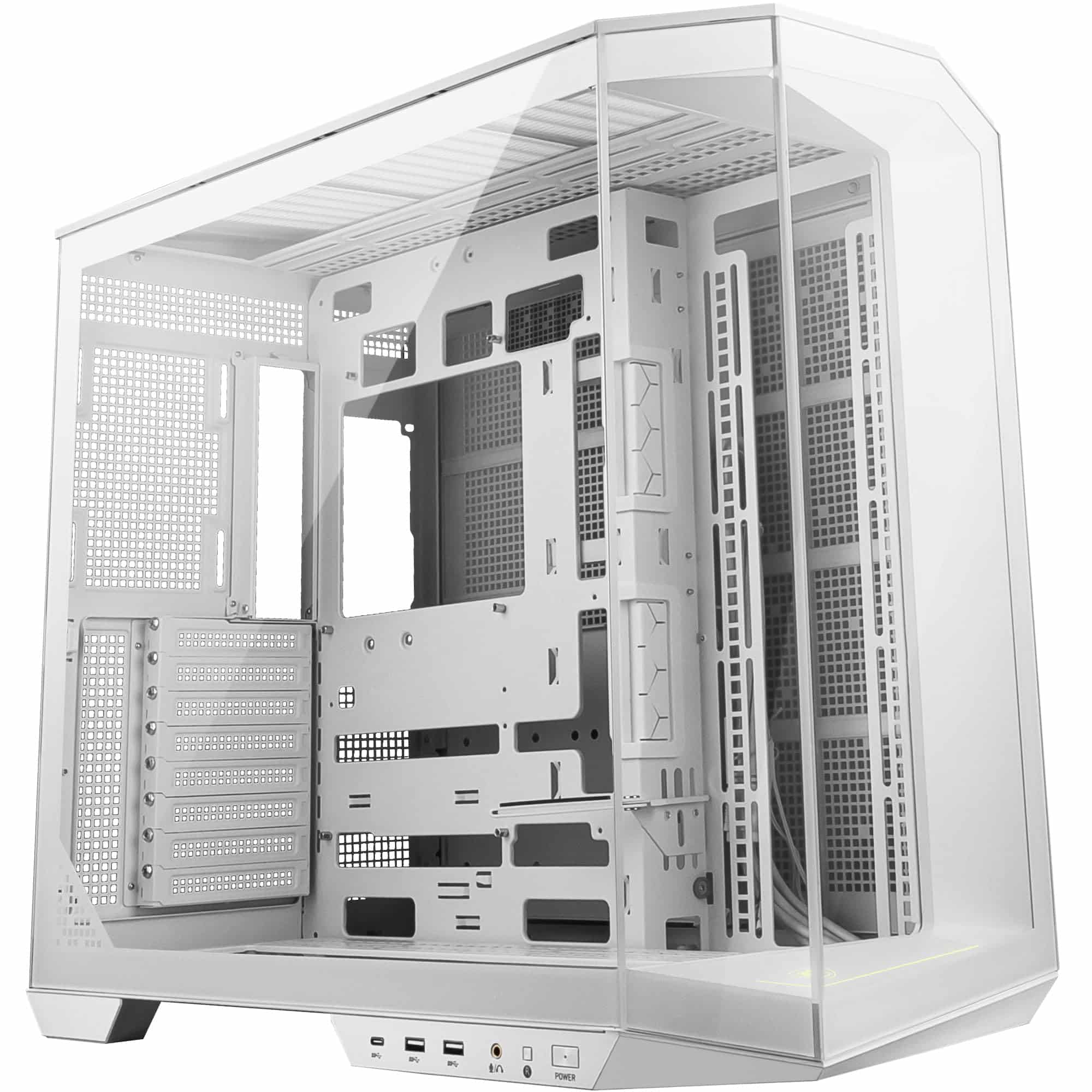 MSI MAG PANO 100L PZ WHITE ATX PC Case - ATX Capacity, Verical GPU Installation Bracket, GPU Holder, Dust Filters, Swinging Storage Bracket, Dual-chamber, USB 20Gbps Type-C