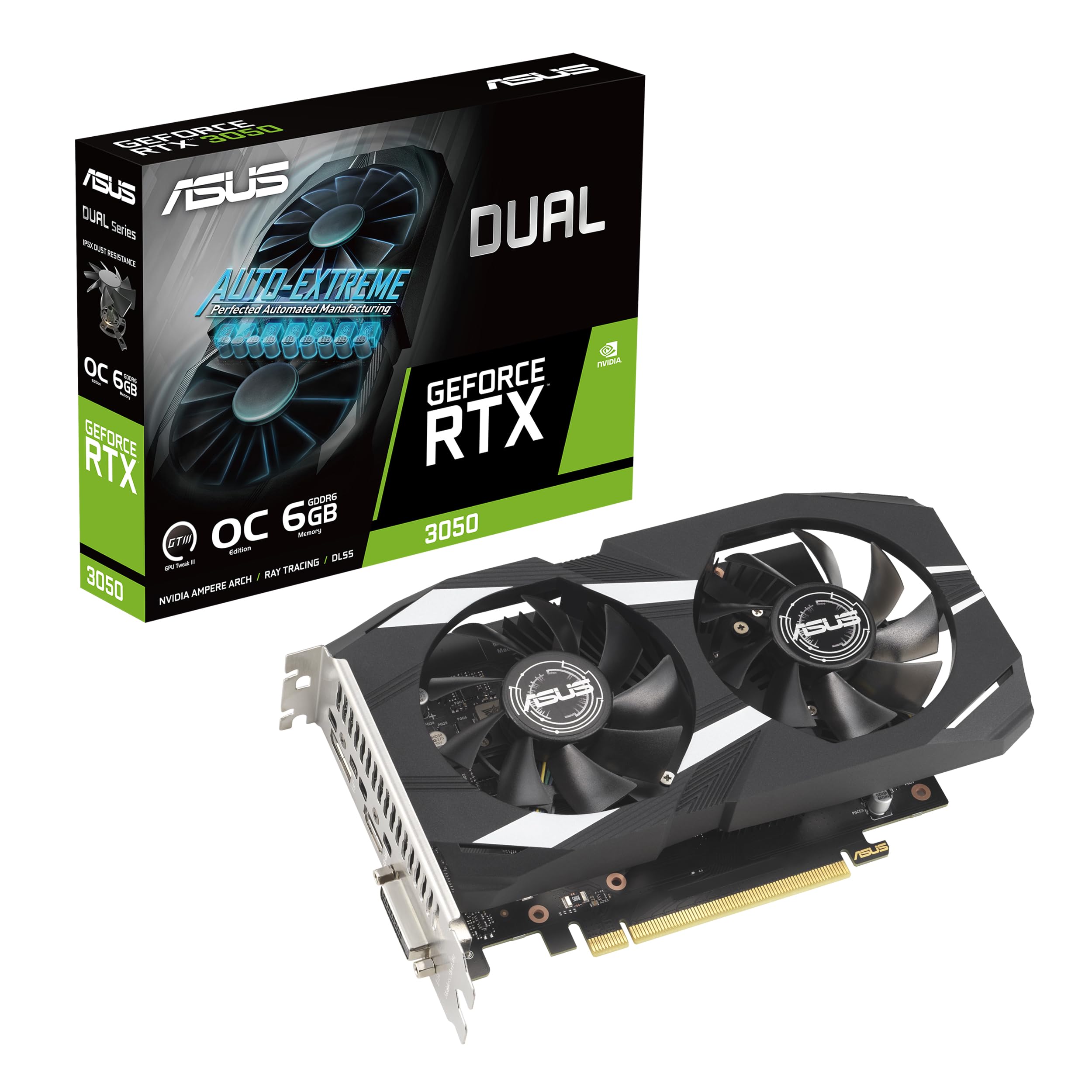 ASUS GeForce RTX 3050 6G DUAL OC Gaming Graphics Card - 1537MHz Boost Clock, GDDR6, PCIe Gen 4, DLSS 2, 3 x DP v1.4a, 1 x HDMI 2.1 (Supports 4K)