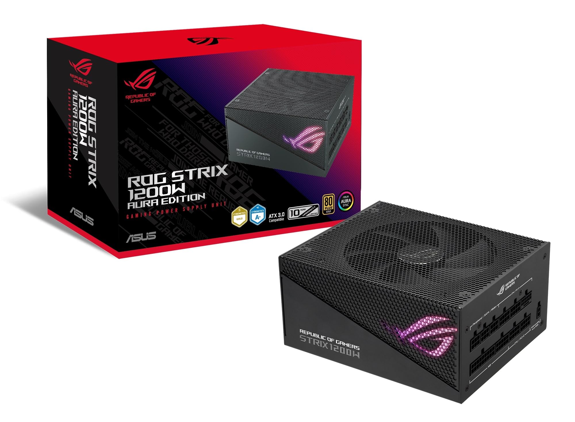 ASUS ROG Strix 1200W Gold Aura Edition PSU (Fully Modular Power Supply, 80+ Gold Certified, ATX 30, Cybenetics Lambda A+ Certification,PCIe Gen 50 Ready, Axial-tech Fan, Aura Sync)
