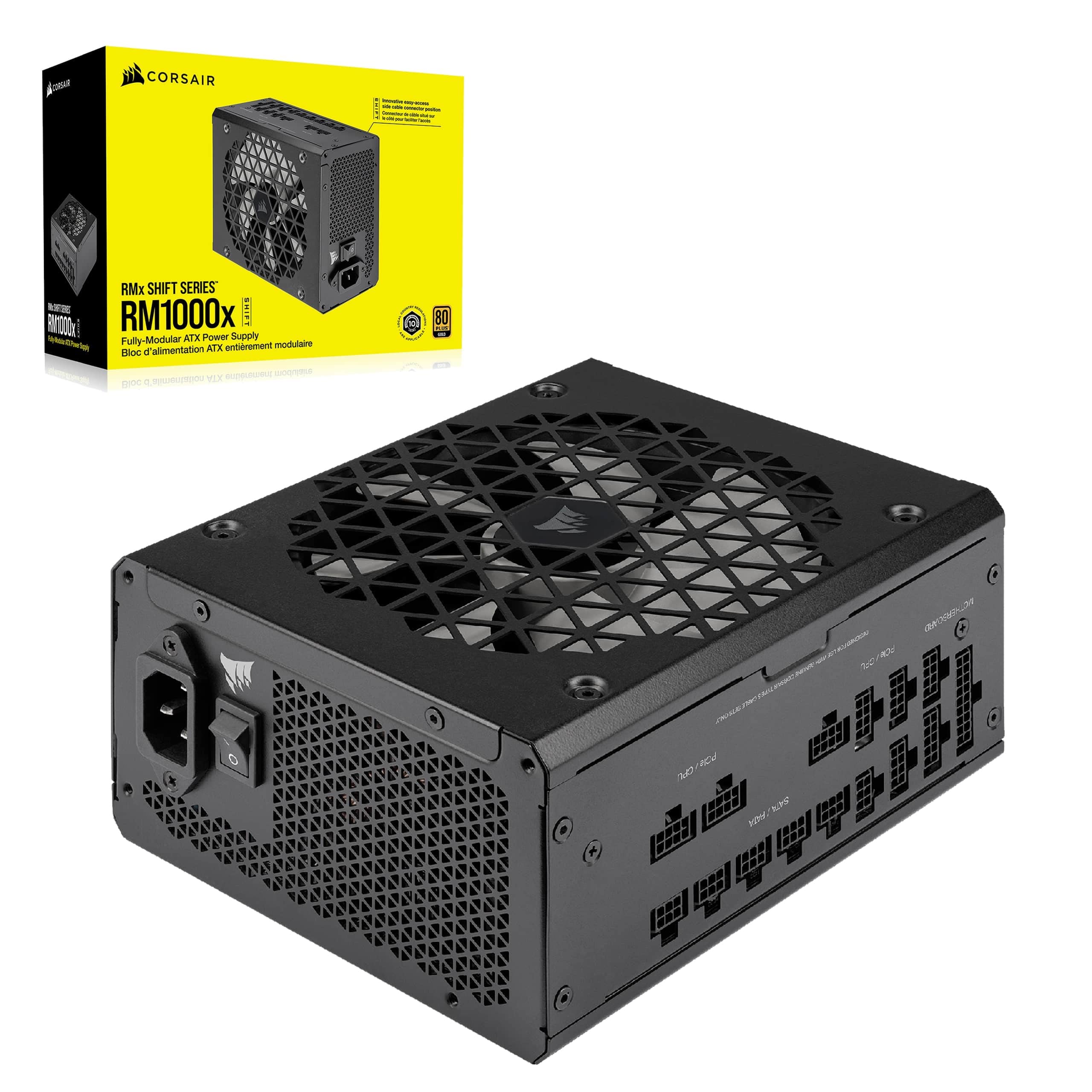 Corsair RM1000x SHIFT Fully Modular ATX Power Supply - 80 PLUS Gold - ATX 3.1 - PCIe 5.1 - Zero RPM - Modular Side Interface - Black
