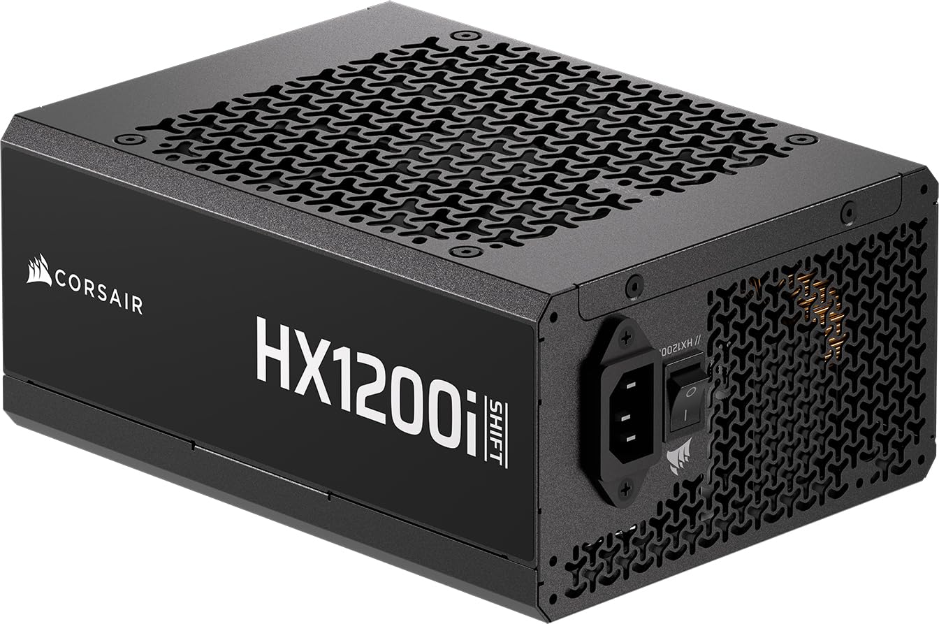 CORSAIR HX1200i SHIFT Fully Modular ATX Power Supply – Built-in iCUE LINK System Hub, Native 12V-2x6 Cable, ATX 3.1 & PCIe 5.1, Side-Mounted Connectors, Cybenetics Platinum – Black