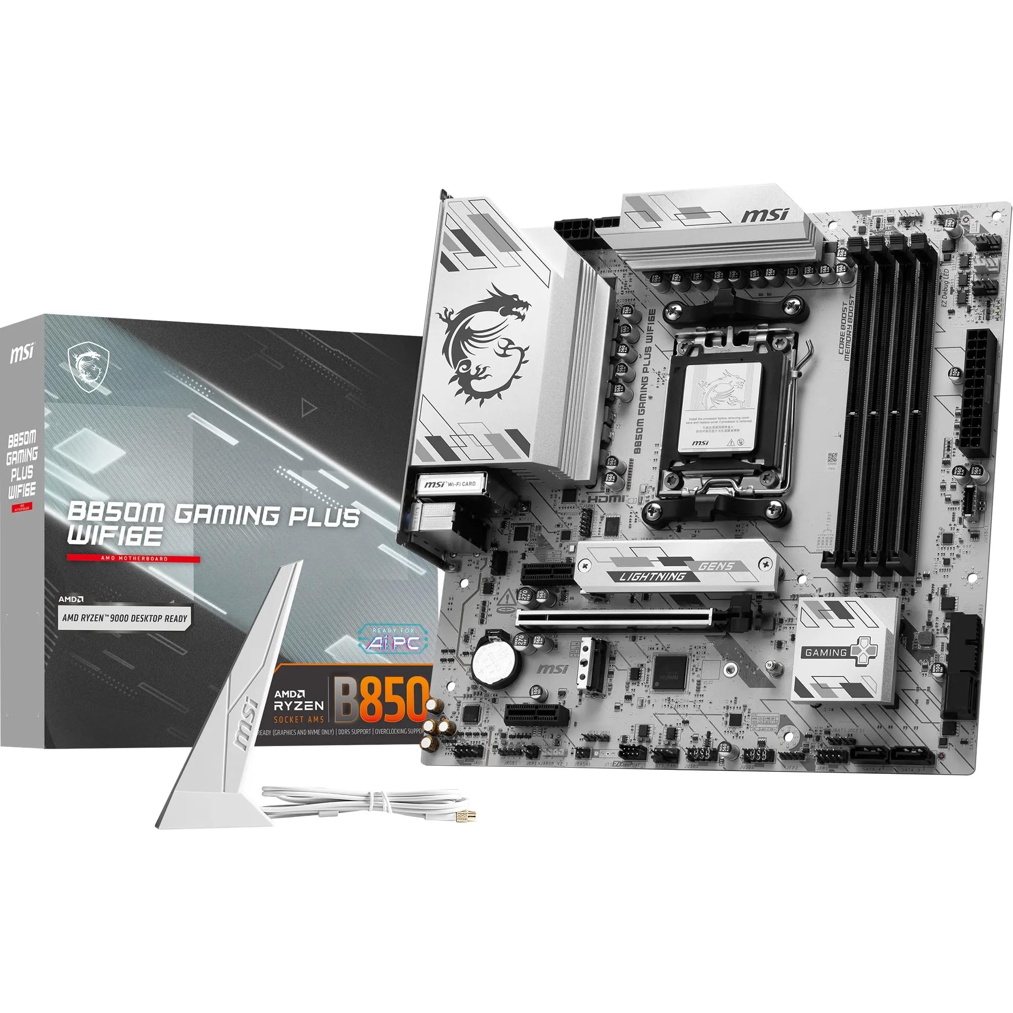 MSI B850M GAMING PLUS WIFI6E Motherboard, mATX - Supports AMD Ryzen 9000/8000 / 7000 Processors, AM5 - DDR5 Memory Boost 8200+ MT/s (OC), PCIe 4.0 x16, M.2 Gen5, Wi-Fi 6E, 2.5G LAN