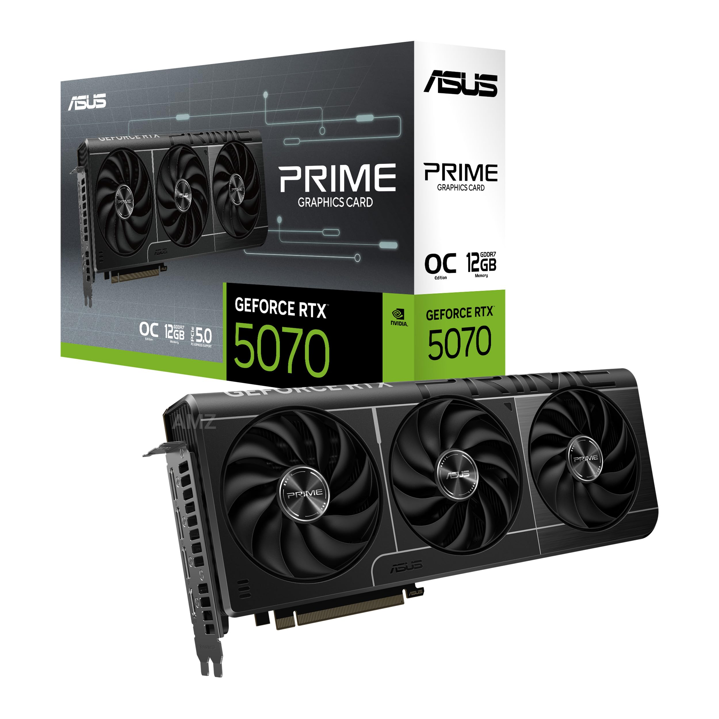 ASUS Prime GeForce RTX™ 5070 GDDR7 12GB OC Edition – Graphics Card (PCIe 5.0, HDMI, Display 2.1, 2.5 Slot, Axial Fans, SFF-Ready)