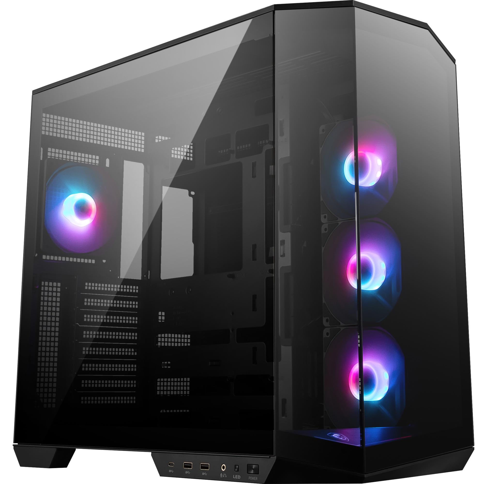MSI MAG PANO 100R PZ ATX PC Case - ATX Capacity, Verical GPU Installation Bracket, GPU Holder, Dust Filters, Swinging Storage Bracket, Dual-chamber, USB 20Gbps Type-C