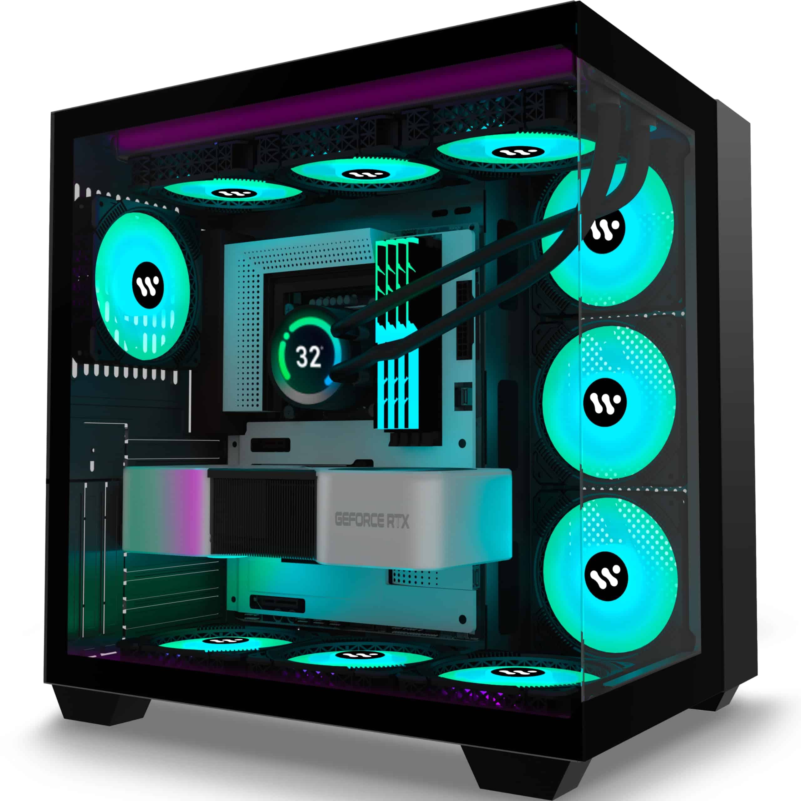 AMANSON PC CASE ATX 9 PWM ARGB Fans Pre-Installed, Mid-Tower Gaming PC Case, Panoramic Tempered Glass Computer Case with Type-C,360mm Radiator Support (H9)