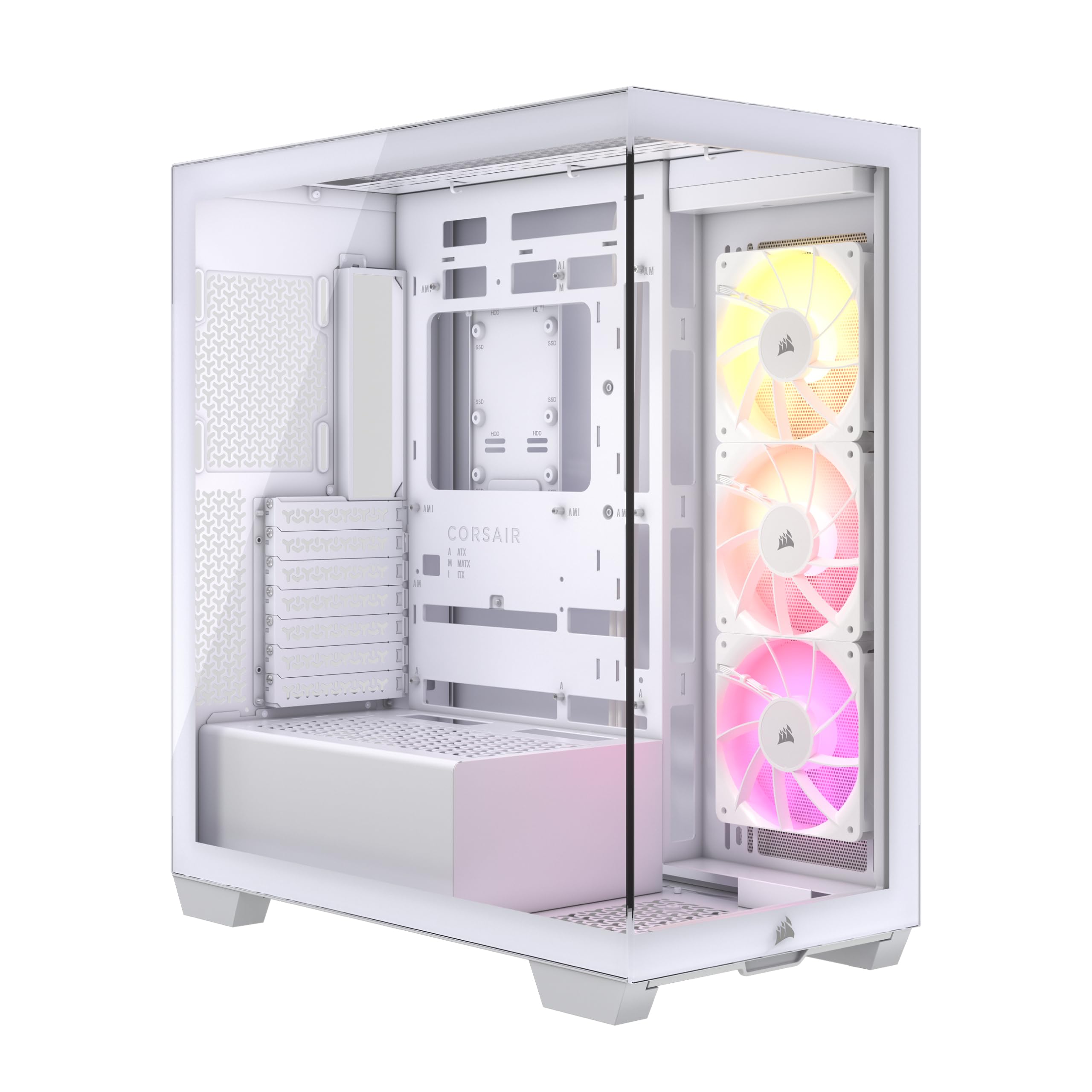 CORSAIR 3500X ARGB Mid-Tower ATX PC Case – Panoramic Tempered Glass – Reverse Connection Motherboard Compatible – 3x CORSAIR RS120 ARGB Fans Included – White
