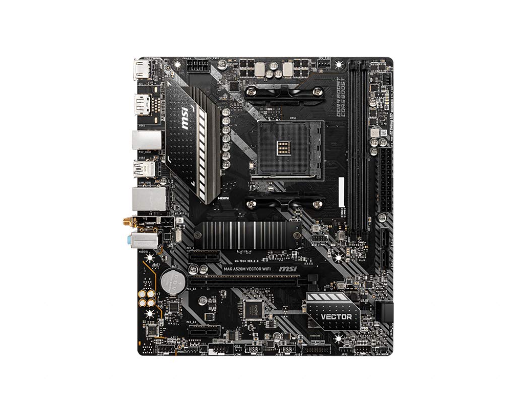 MSI MAG A520M VECTOR WIFI Gaming Motherboard (AMD Ryzen 3000 3rd gen ryzen AM4, DDR4, M.2, USB 3.2 Gen 1, Wi-Fi, DP/HDMI, Micro ATX)