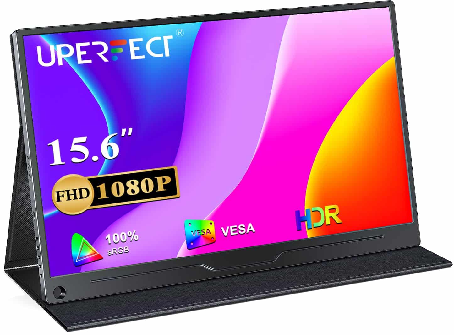 UPERFECT Portable Monitor FHD 1080P 15.6 Inch Monitor IPS Display Matte Screen, with Standard HDMI/Type-C, Support VESA, Second Display for Laptop/PC/PS/Phone, with Smart Cover
