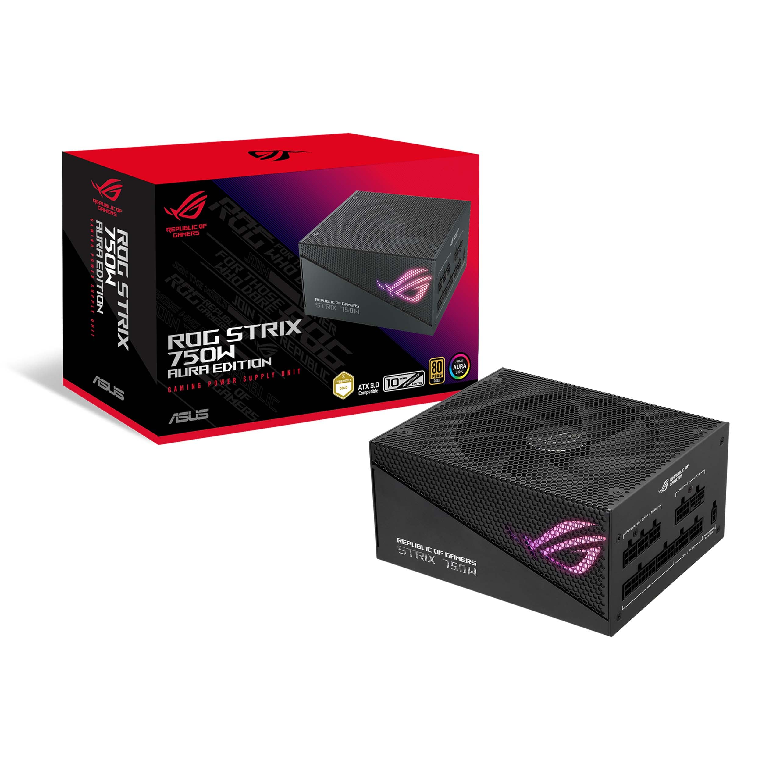 ASUS ROG Strix 750W Gold Aura Edition (Fully Modular Power Supply, 80+ Gold Certified, ATX 3.0 Compatible, PCIe Gen 5.0 Ready, Dual Ball Bearing, Axial-tech Fan, Aura Sync, 10 Year Warranty)