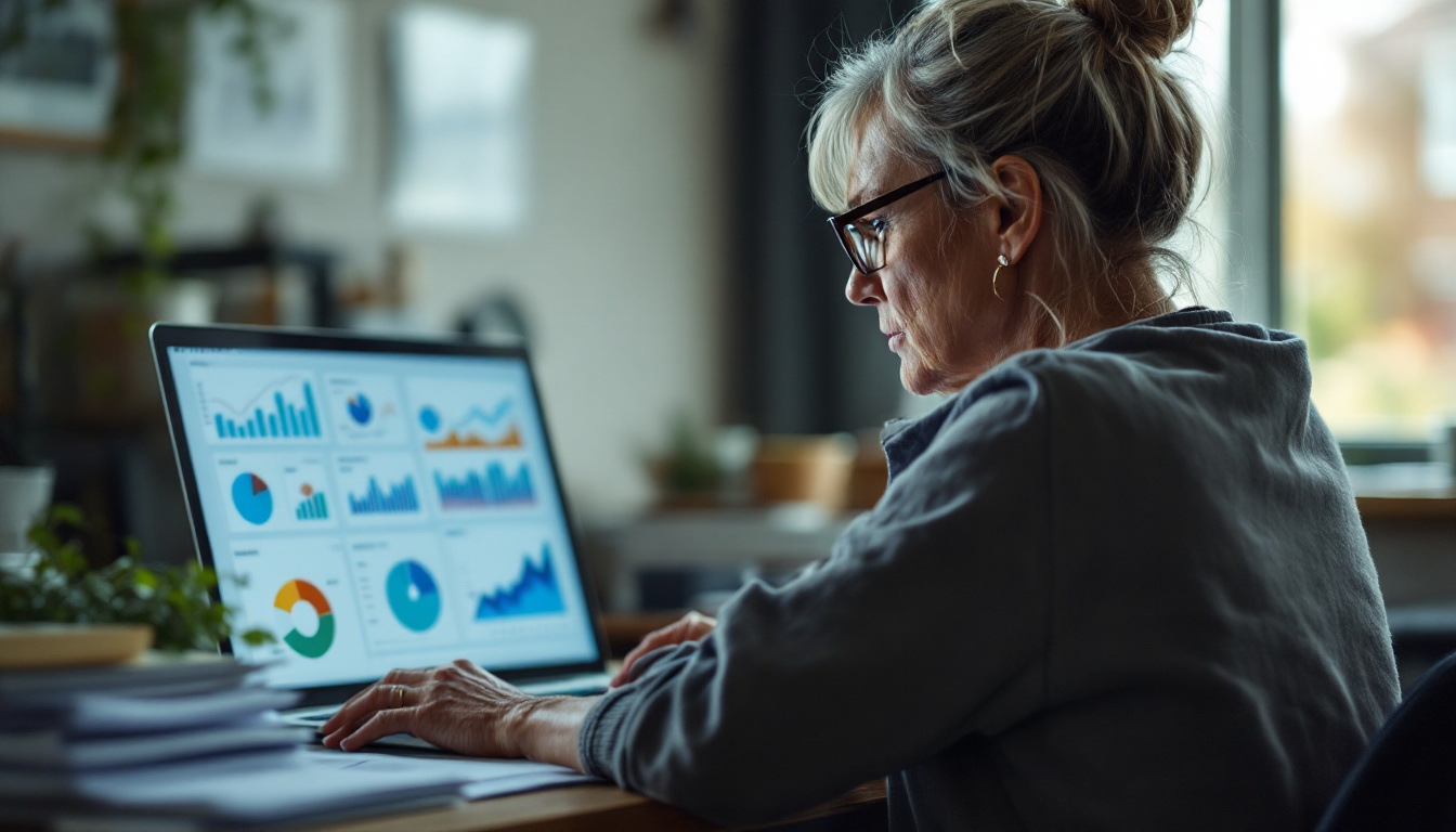 A business owner looking puzzled at an analytics dashboard on a laptop