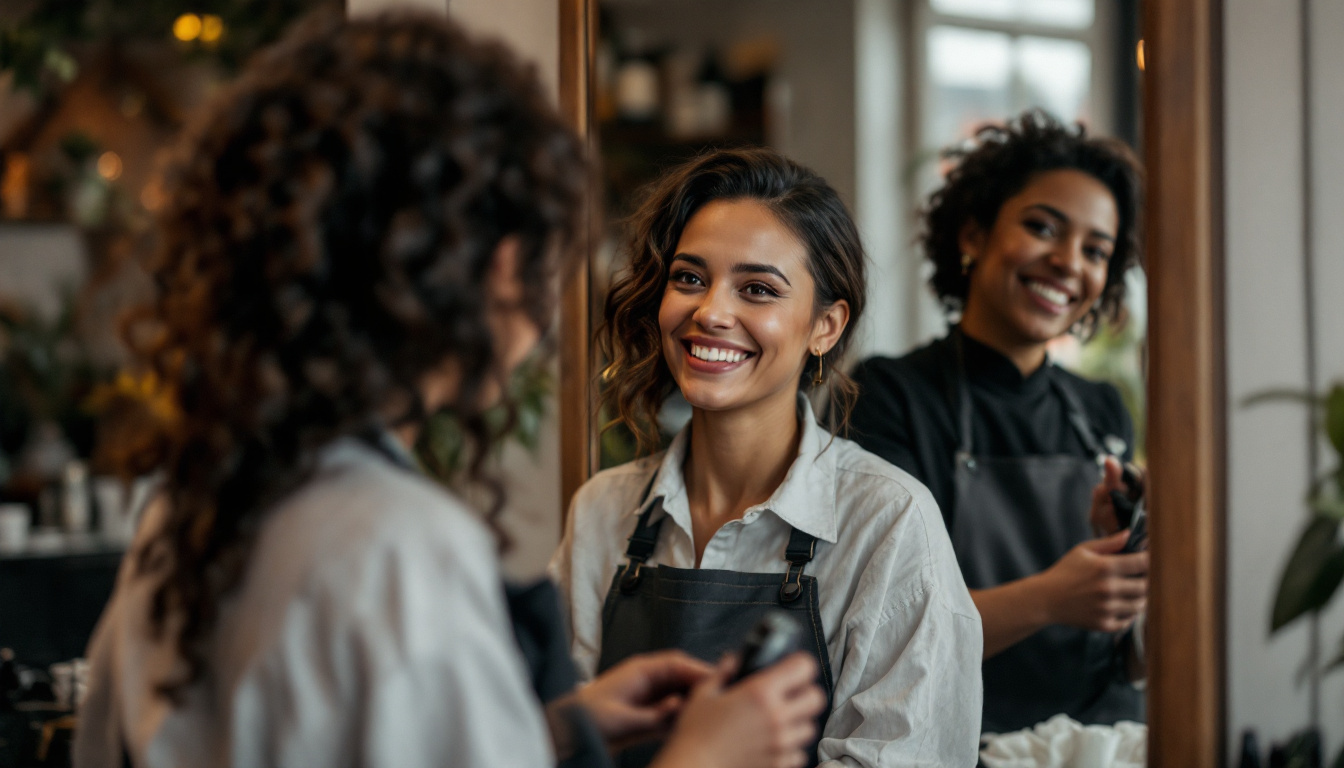 A salon owner and client at the end of an appointment