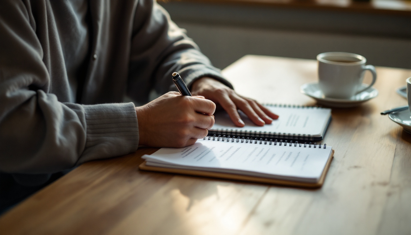 A business owner making notes from customer feedback on a phone