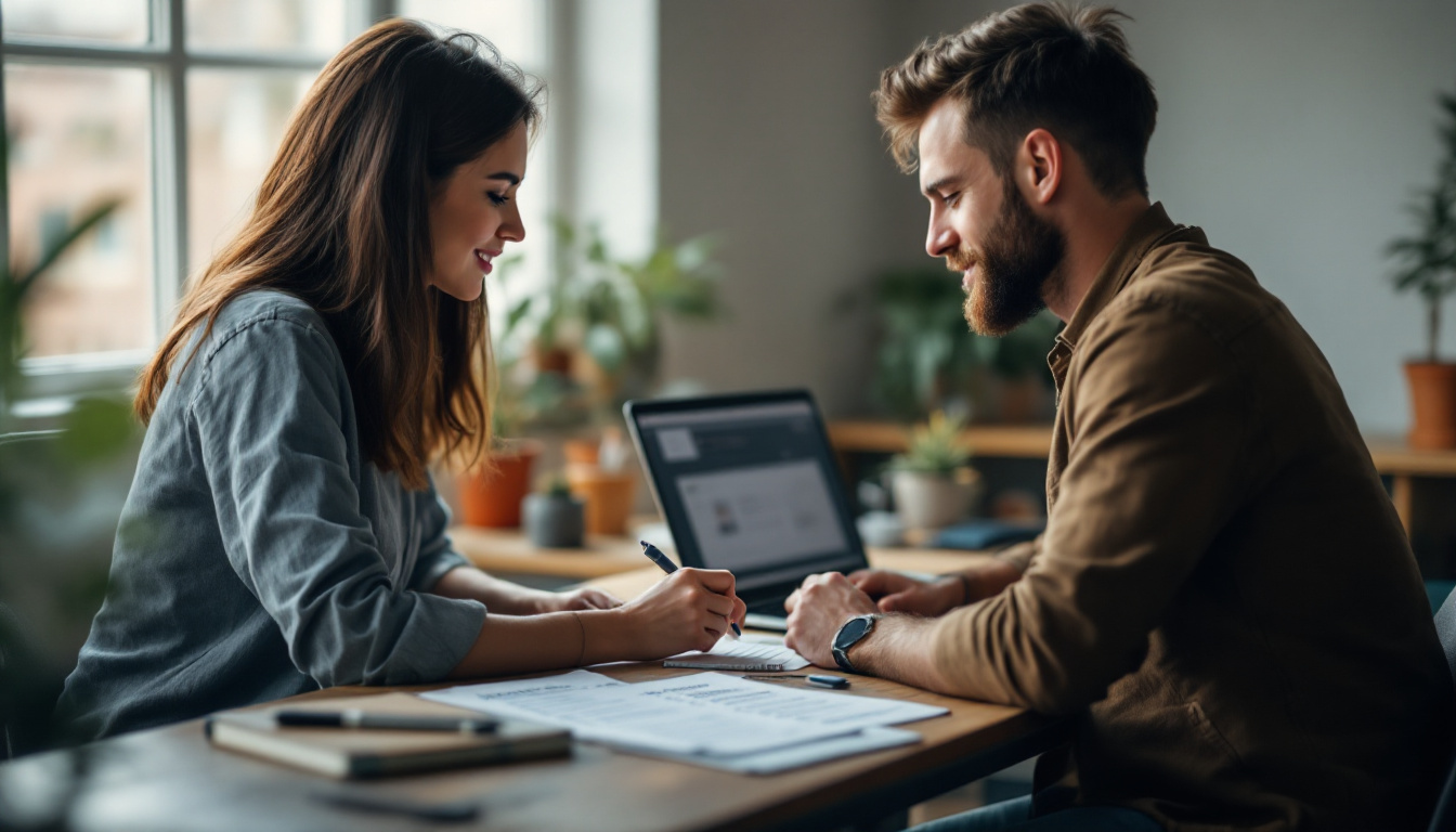 A web designer and a business owner going through a list of website pages together