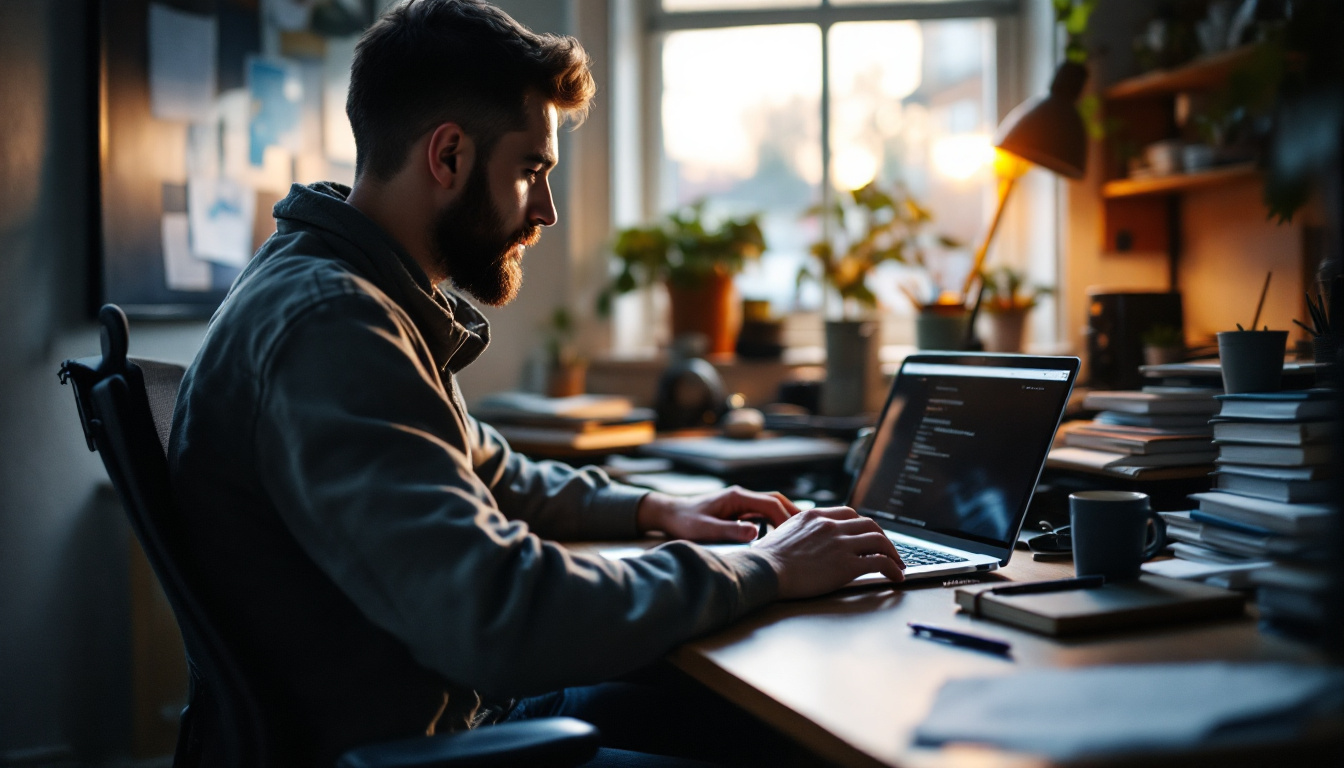 A developer adding code to a small business website